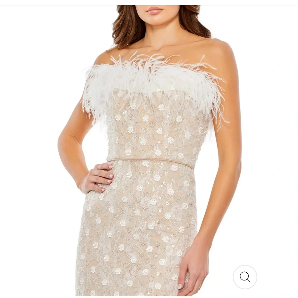 BRAND NWT | Mac Duggal feather strapless column dress - Picture 2 of 3
